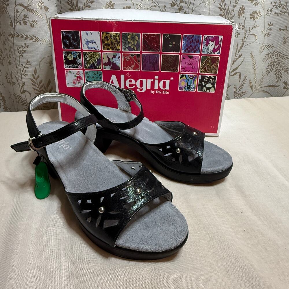 Alegria Reese Black Leather Ankle Strap Block Heel Sandals 41 10 Boho Comfort